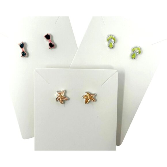 3-Pair‎ Beachy Stud Earrings Set: Flip-Flops Starfish & Sunglasses - Picture 1 of 6